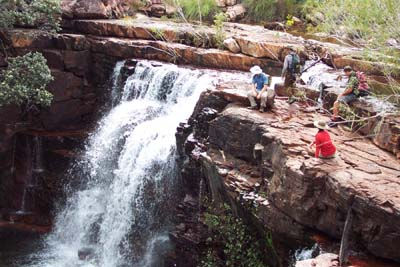 Group at top of first waterfall, escarpment creek