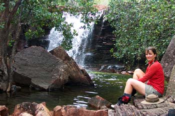 Emily Spencer at waterfall