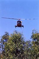 Helicopter arriving with the food drop