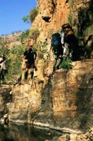 Walking on a rock ledge