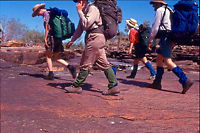 Walking on flat rock ledges